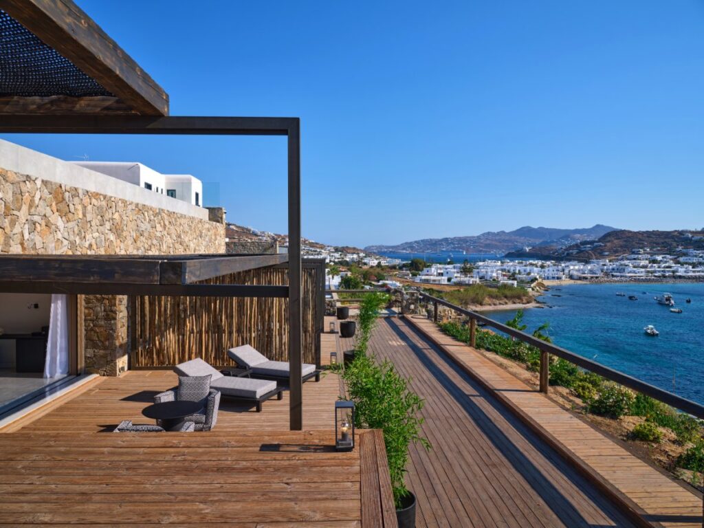 An impressive look at the Aegean Sea from the best Mykonos vacation villa.
