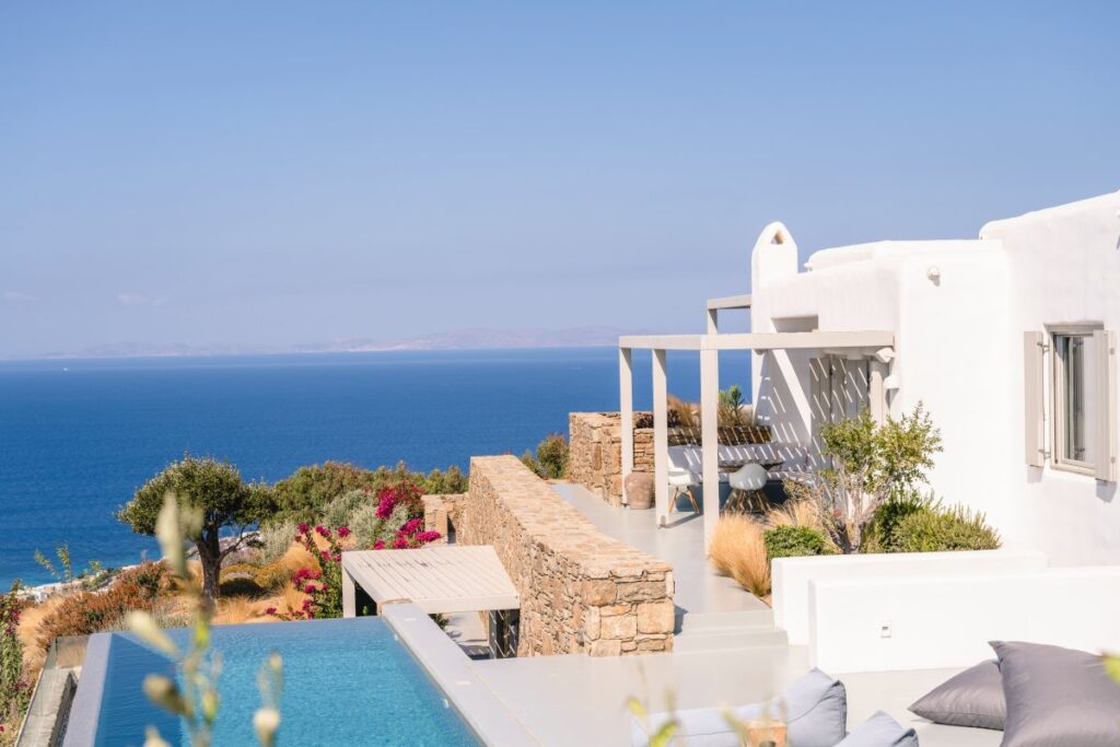 Mykonos lavish villa ready for rent with a spectacular view of the Aegean Sea.