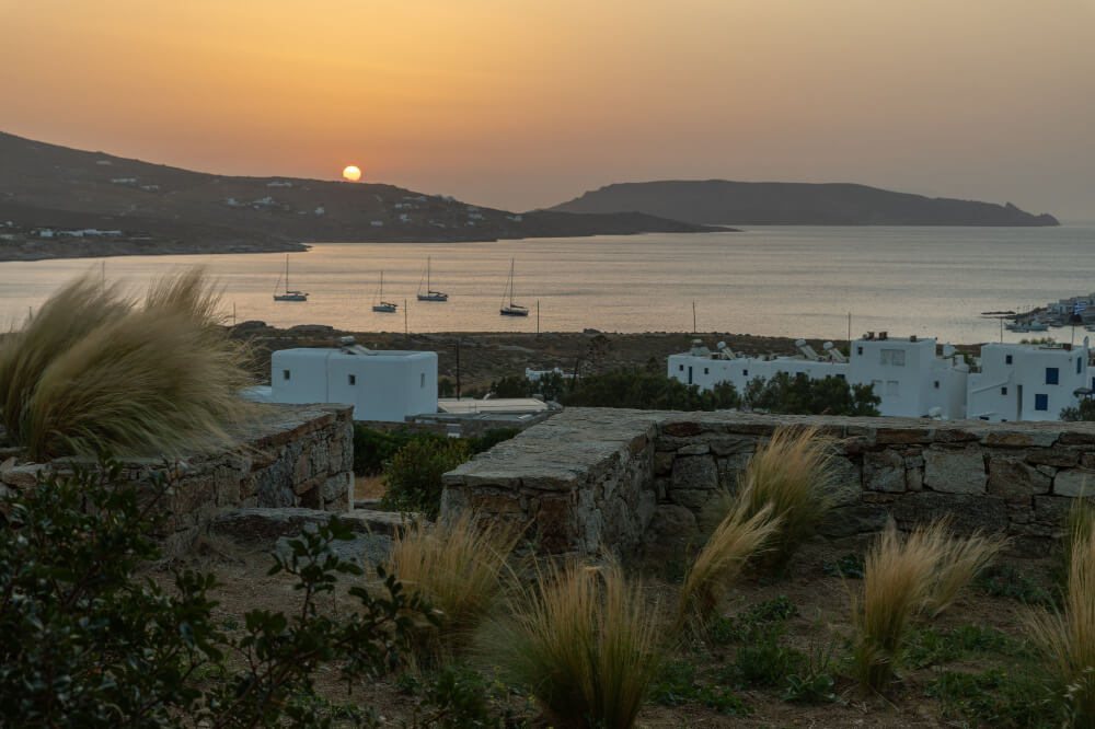 Gorgeous sunset from Mykonos villa for rent, Greece.