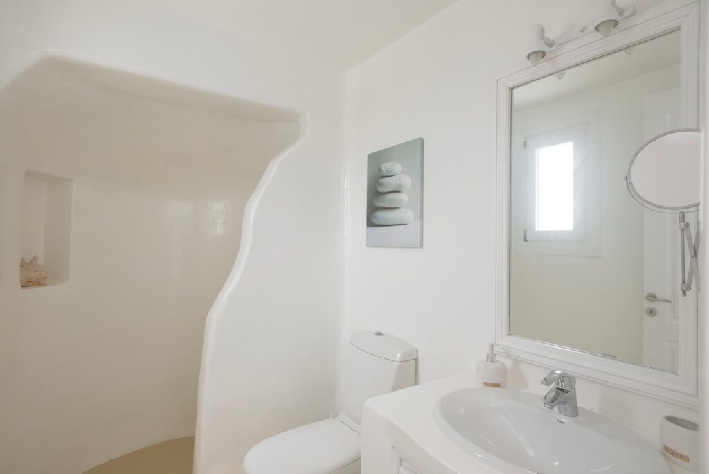 Sophisticated bathroom in a splendid vacation home for rent, Mykonos.
