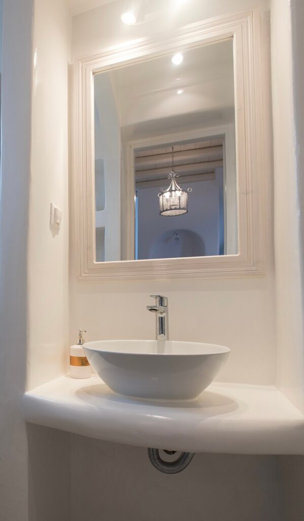 Fancy bathroom in a luxurious private home for rent, Mykonos.