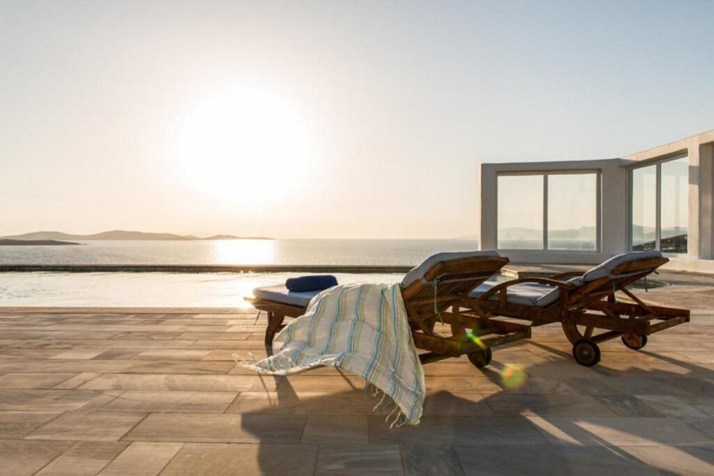 Mykonos lavish villa for booking, with a private swimming pool.