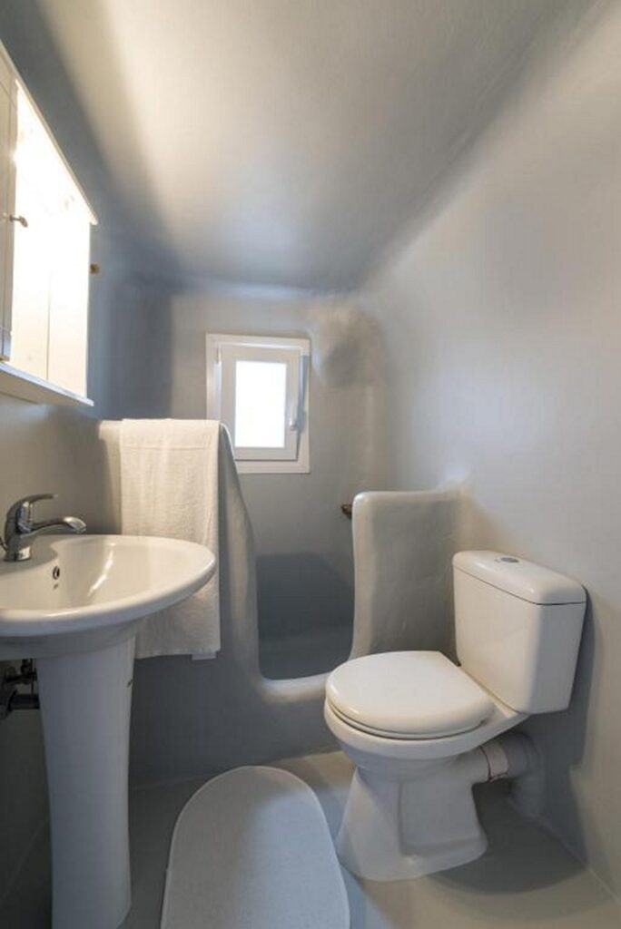 Modern bathroom in a luxurious villa for rent, Mykonos, Greece.
