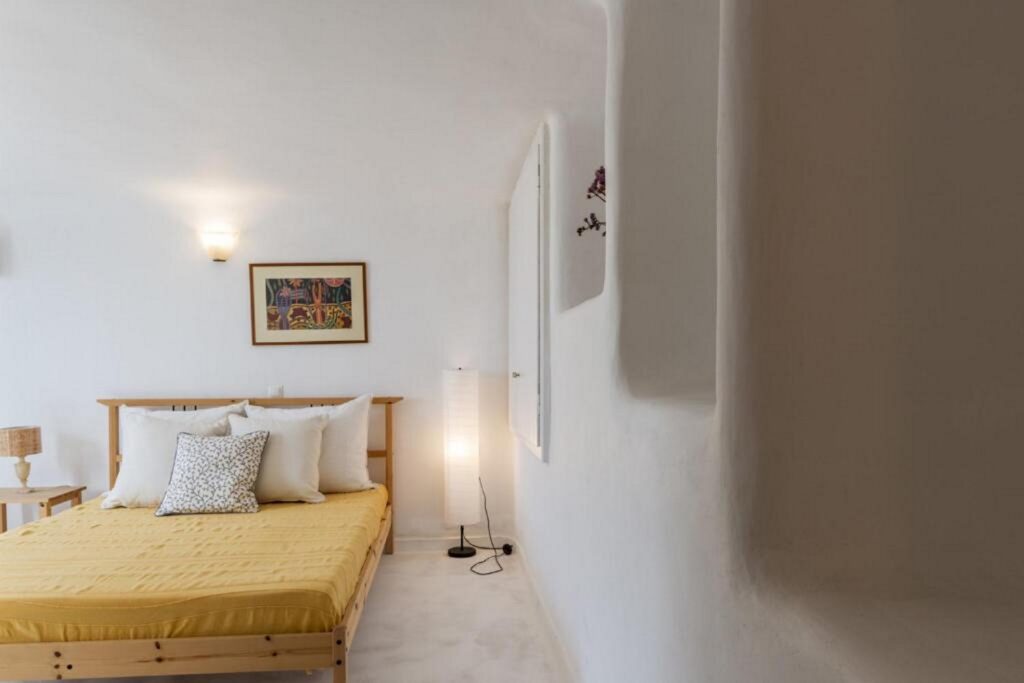 Bedroom in lavish Mykonos villa for rent, Greece.