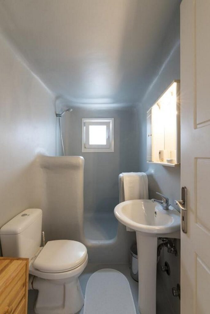 Bathroom in a lavish villa for booking, Mykonos, Greece.