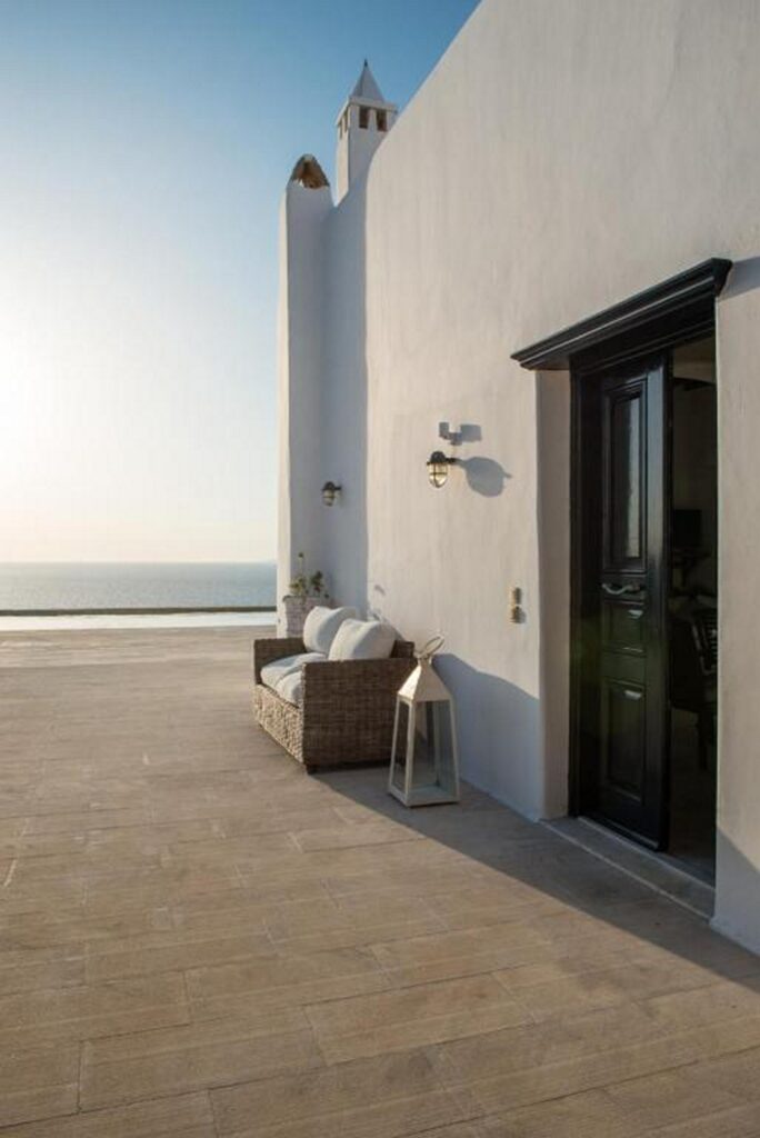 Super modern entrance of Mykonos top rental private home.
