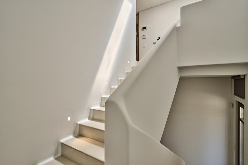 Sophisticated stairs, Mykonos rental villa.