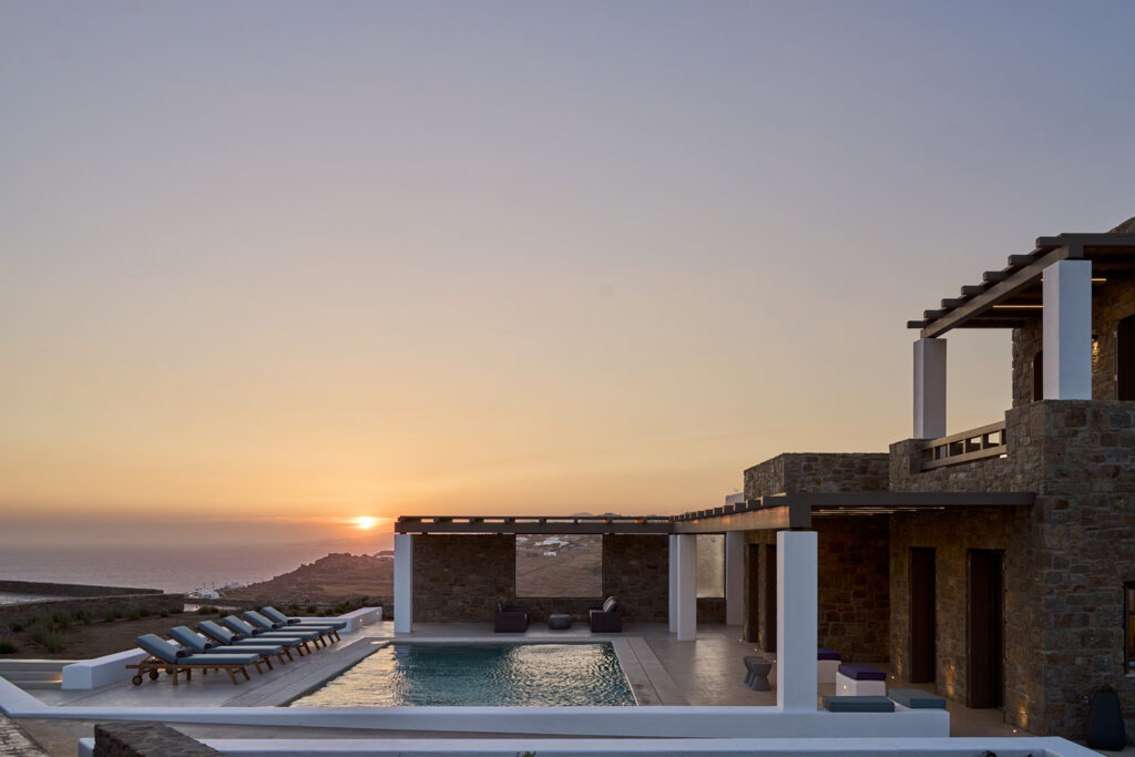 Golden hour in Mykonos' best rental villa.