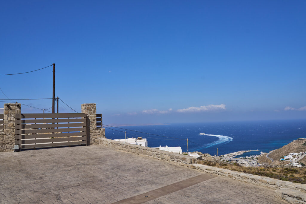 Blues skies and the Aegean Sea, Mykonos villa for rent.