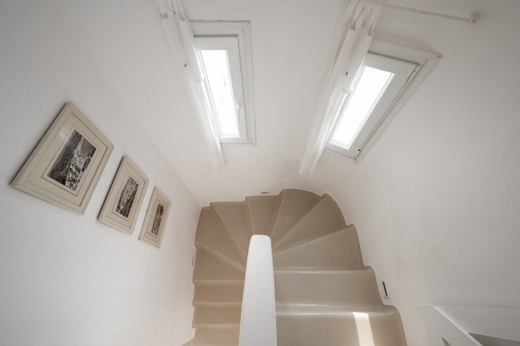 Stairs in elegant and modern style in Mykonos lavish villa for rent.