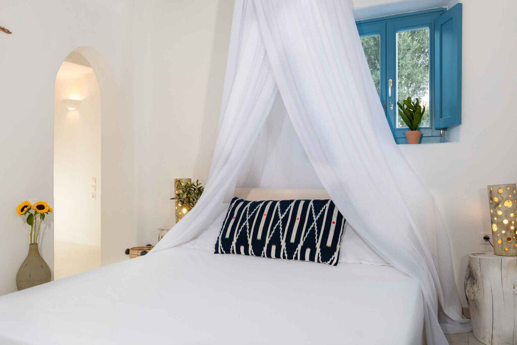 Amazing bedroom in Mykonos lavish villa for rent.