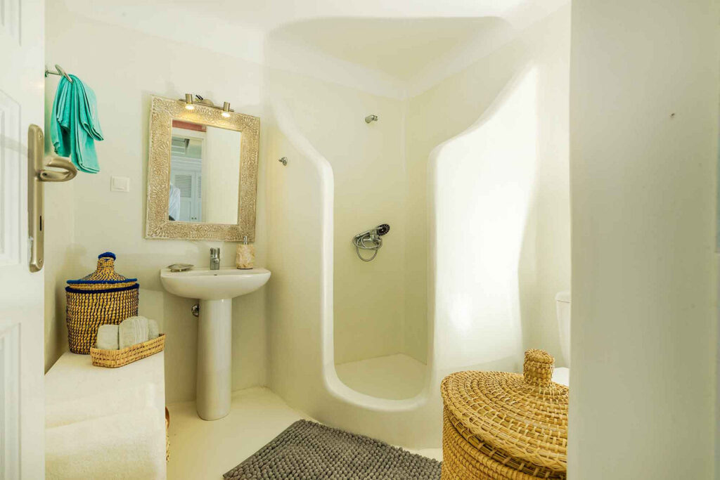 Bathroom in Mykonos top villa for rent.