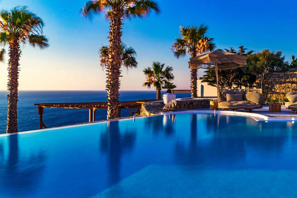 Amazing view of the Aegean Sea from Mykonos lavish villa for rent.
