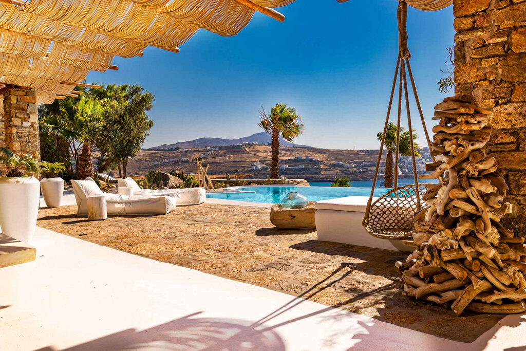 Enjoy the luxurious swimming pool in Mykonos rental home, Greece.