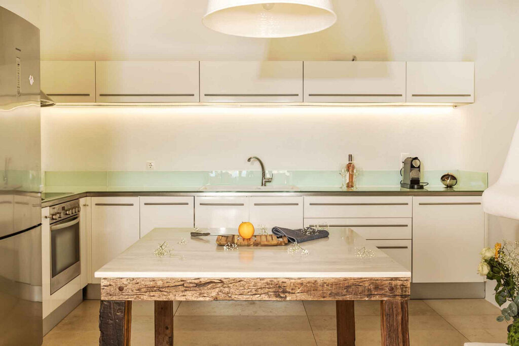 The splendid kitchen within Mykonos exclusive villa for rent.