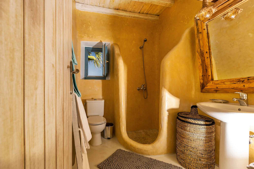 Deluxe bathroom in Mykonos finest villa to stay in, Greece.