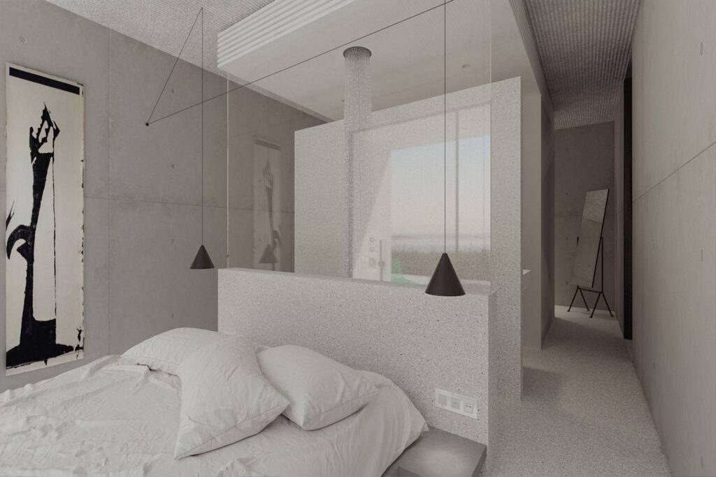 White, comfy bedroom in the lavish villa for rent, Mykonos.
