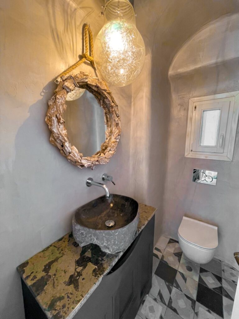 Deluxe bathroom in the finest villa for rent, Mykonos, Greece.