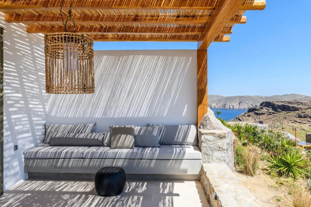 Terrace with a million dollar view, private home for rent, Mykonos.