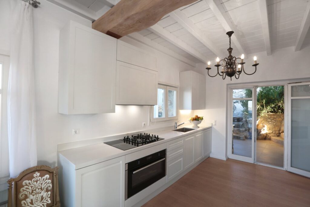 Kitchen in Mykonos top villa for rent.