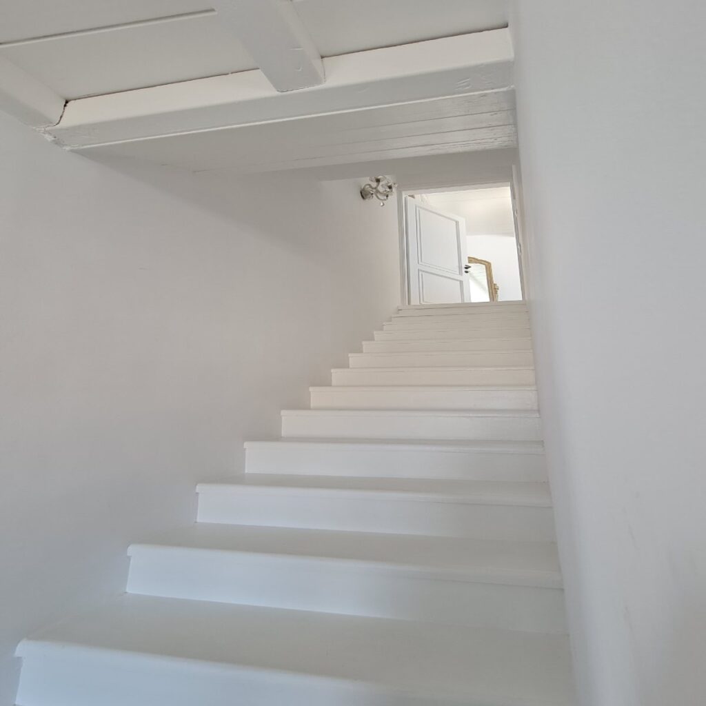 Fancy stairs in Mykonos villa for rent.