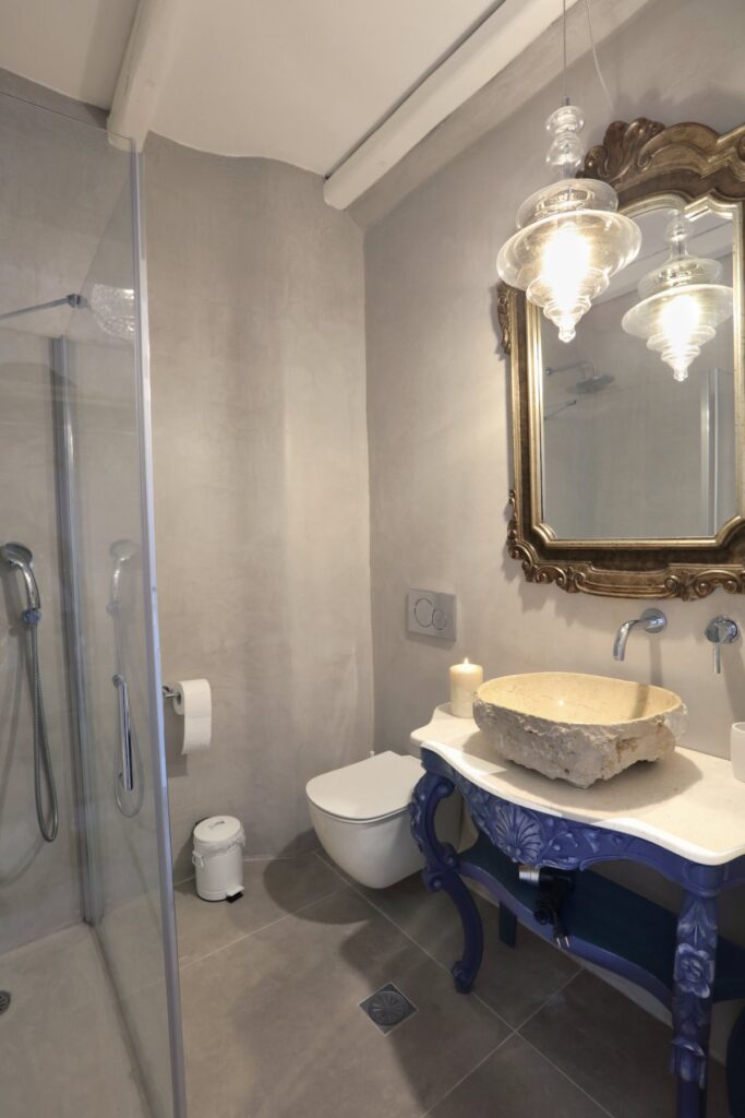 Fancy and comfy bathroom in Mykonos finest villa for rent.