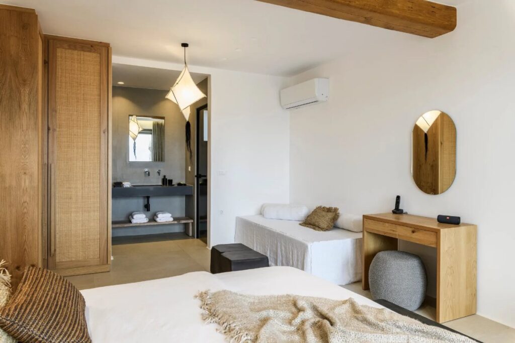 Mykonos best villa for rent and its stunning bedroom.