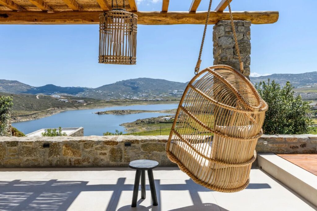 Swing and a perfect view of the Aegean Sea, Mykonos best rental home.
