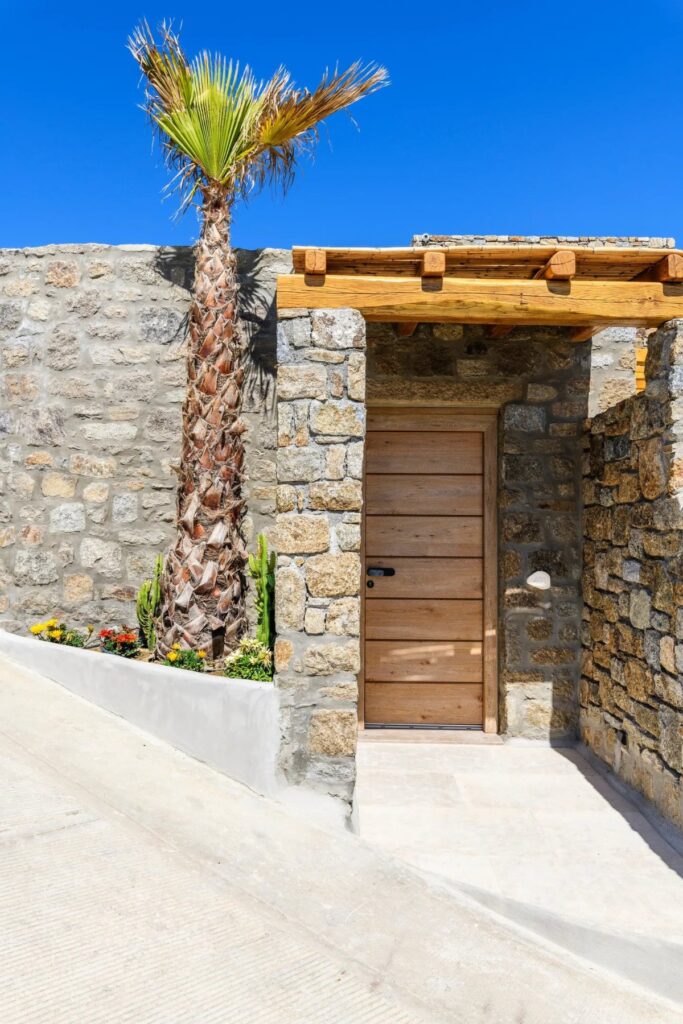 Glamorous entrance of the best villa to stay in, Mykonos, Greece.