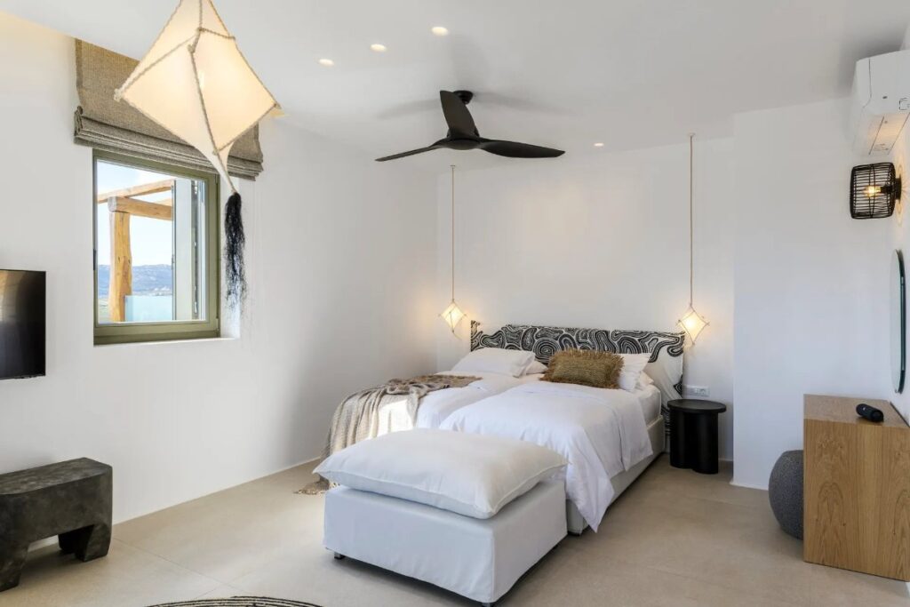 Mykonos' best rental villa and its cozy bedroom.