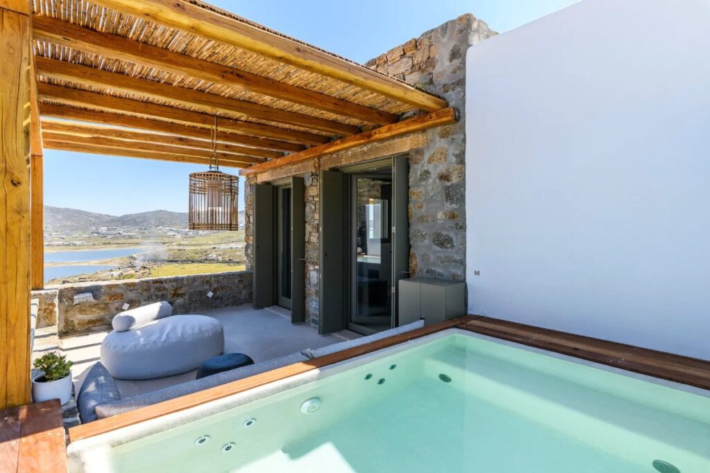 Outside bathtub in Mykonos lavish villa for rent.