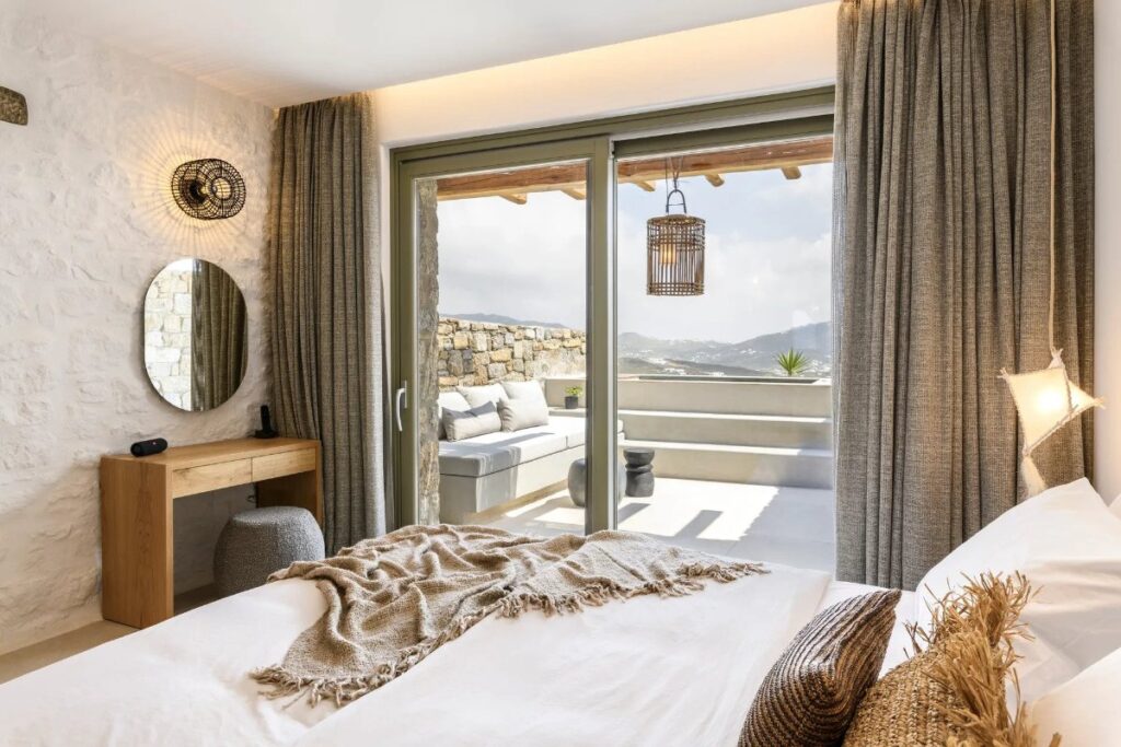 Mykonos best villa's bedroom for rent.
