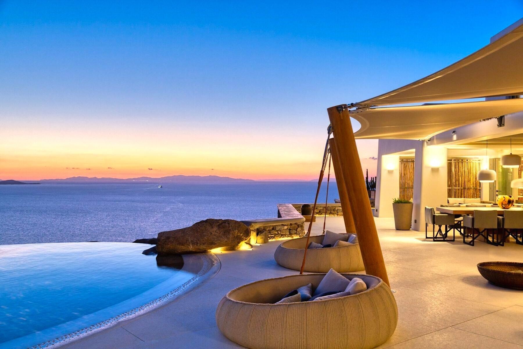 Mykonos villa at night