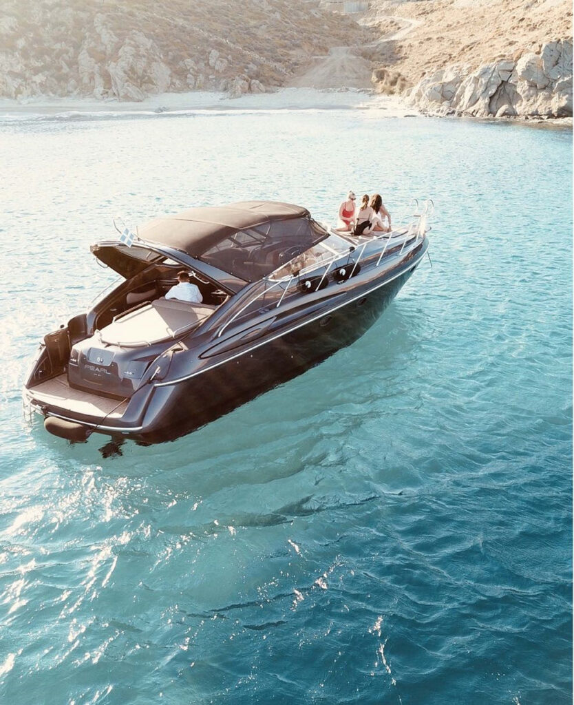 The exquisite and luxurious yacht is for rent, Mykonos, Greece.