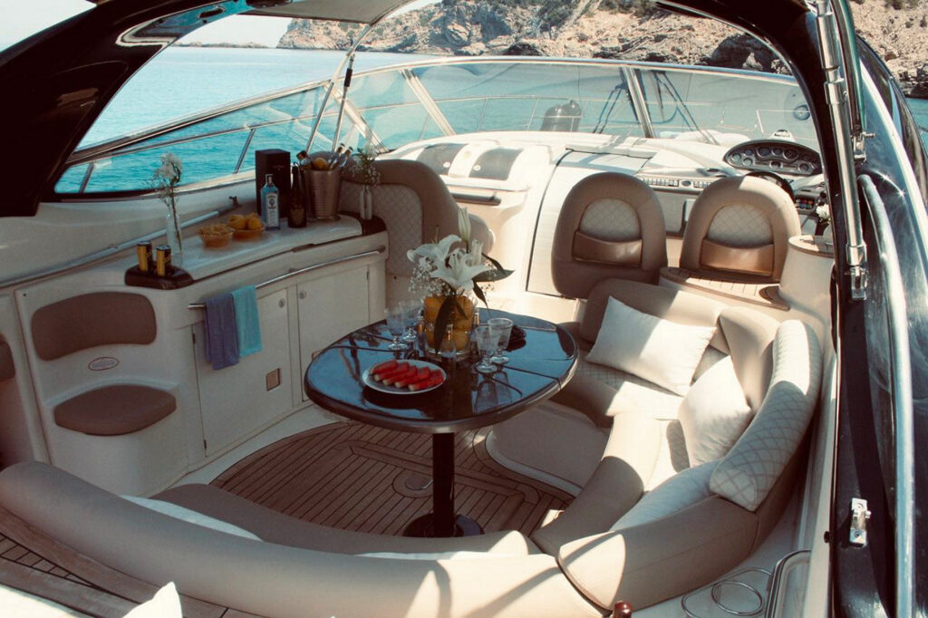 Upscale sophistication with our exclusive and available-for-rent yacht, Mykonos.