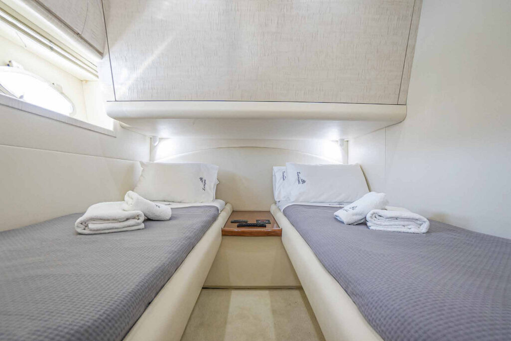 Cozy bedroom in the best yacht for rent, Mykonos.