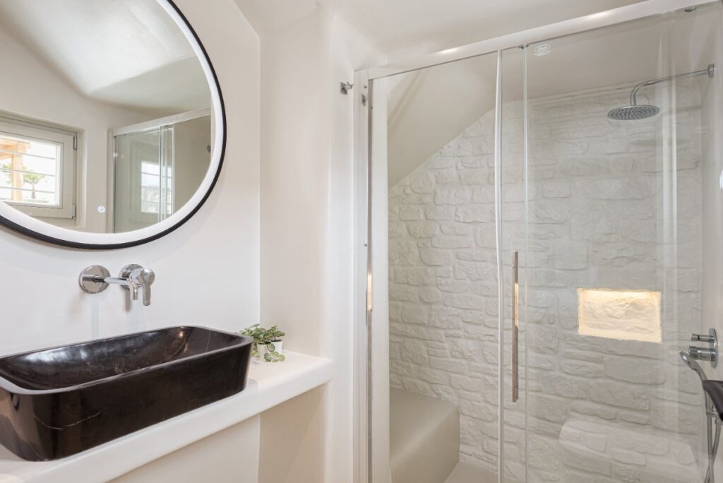 Fancy shower in Mykonos exceptional villa for rent.