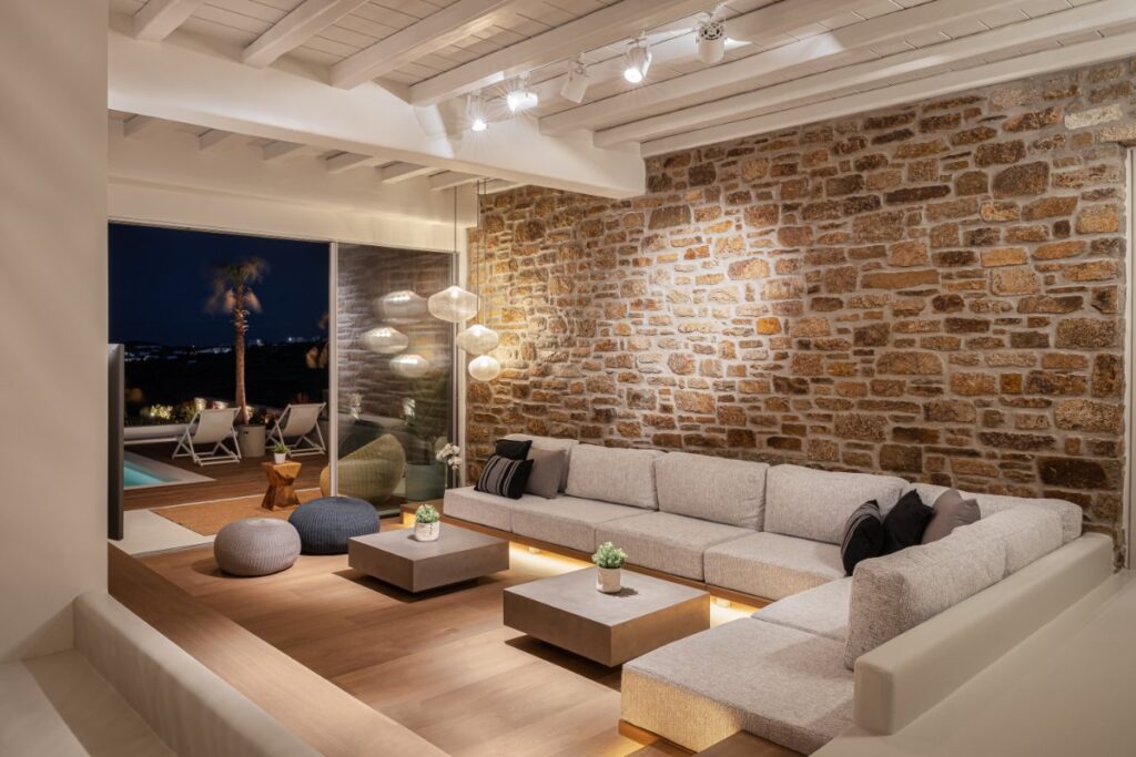 Vibrant and romantic atmosphere in Mykonos lavish villa for rent.