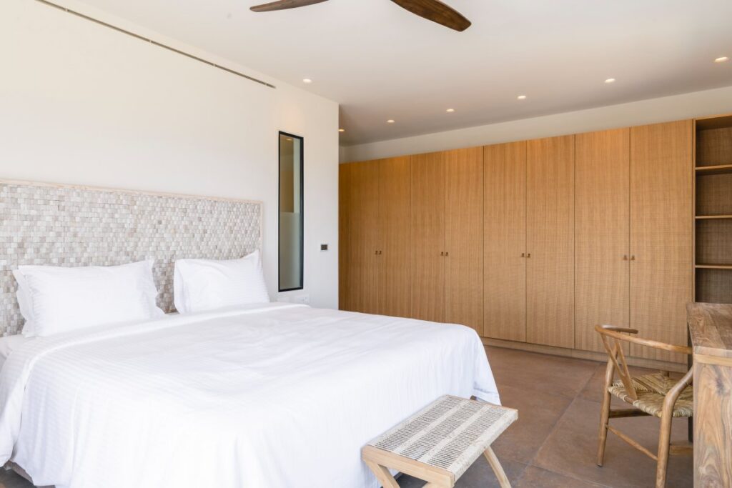 Cozy bedroom, full of light, in Mykonos villa for rent