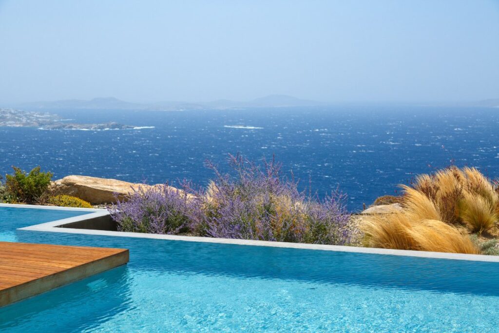 The Aegean Sea view from the best villa for rent, Mykonos.