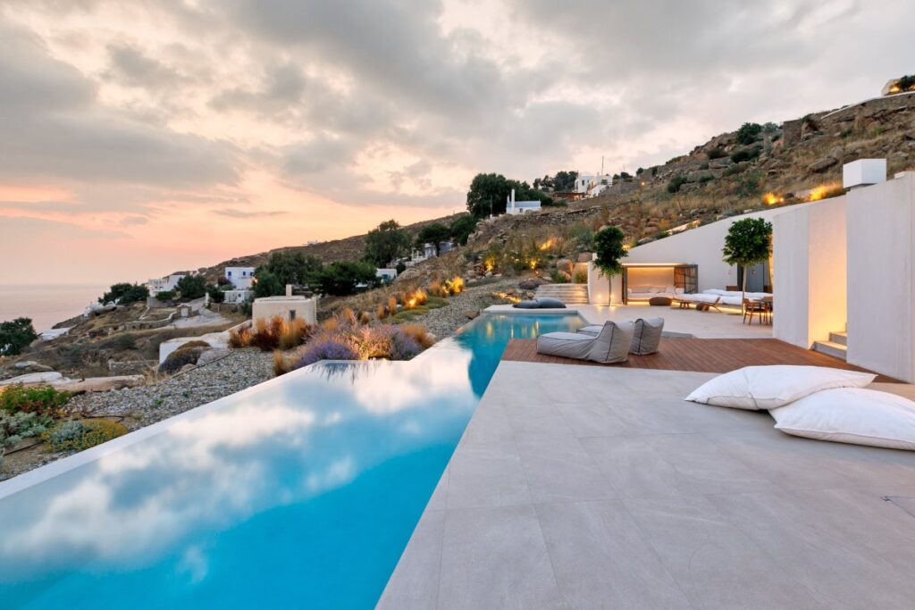 Infinity pool in the best villa for rent, Mykonos.