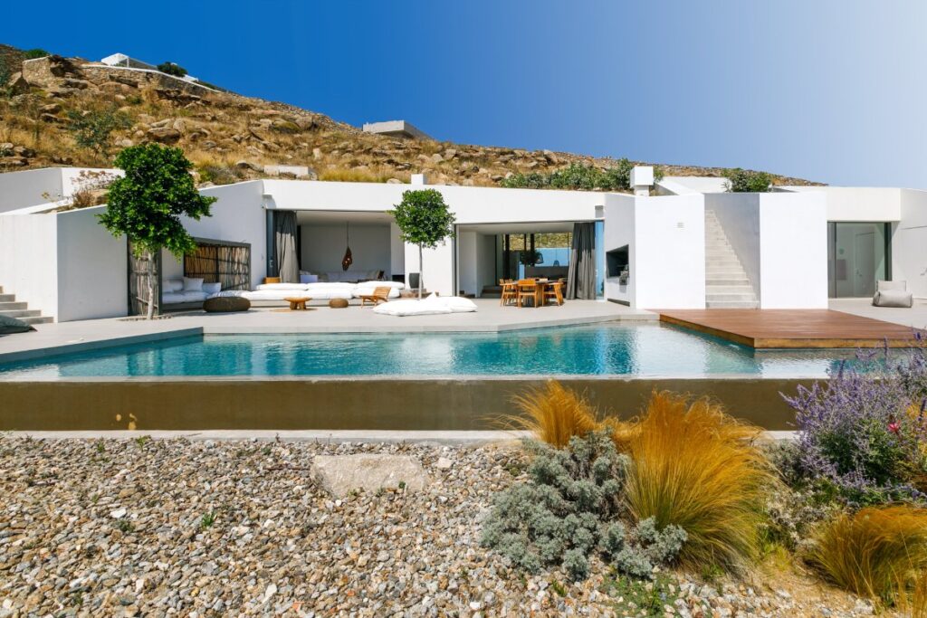 Modern pool in a lavish Mykonos rental villa