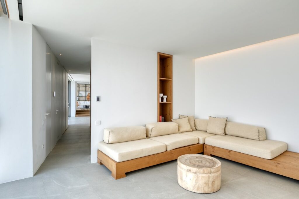 Cozy sofa in Mykonos best rental villa