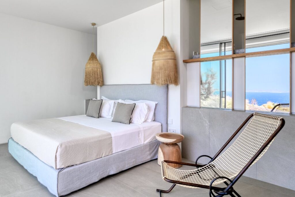 Lavish bedroom in Mykonos villa for rent