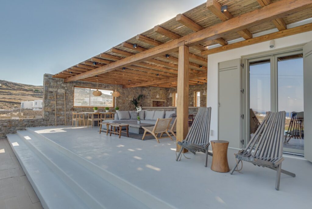 Cozy outdoor area in Mykonos finest private home for rent.