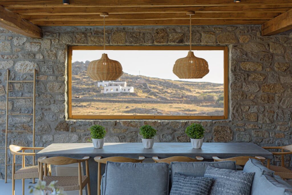 Perfect view of Greek nature from the best private home for booking, Mykonos, Greece.