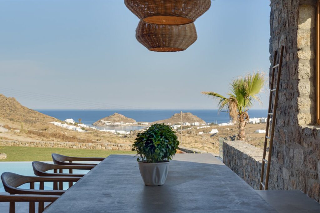 Mykonos rental home and its view of the Aegean Sea.