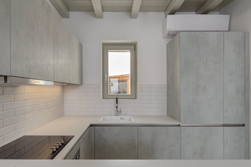 Elegant and modern kitchen in Mykonos' best rental villa.