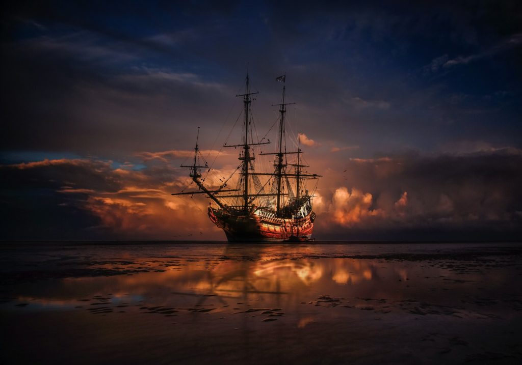 Pirate ship in the sea