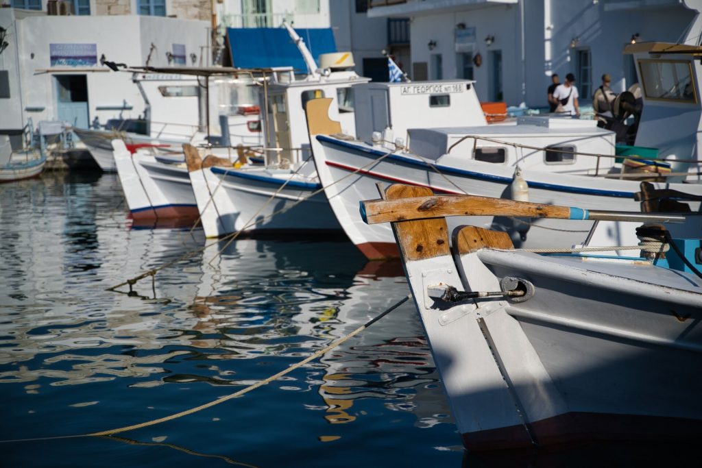 View of boats in Paros port